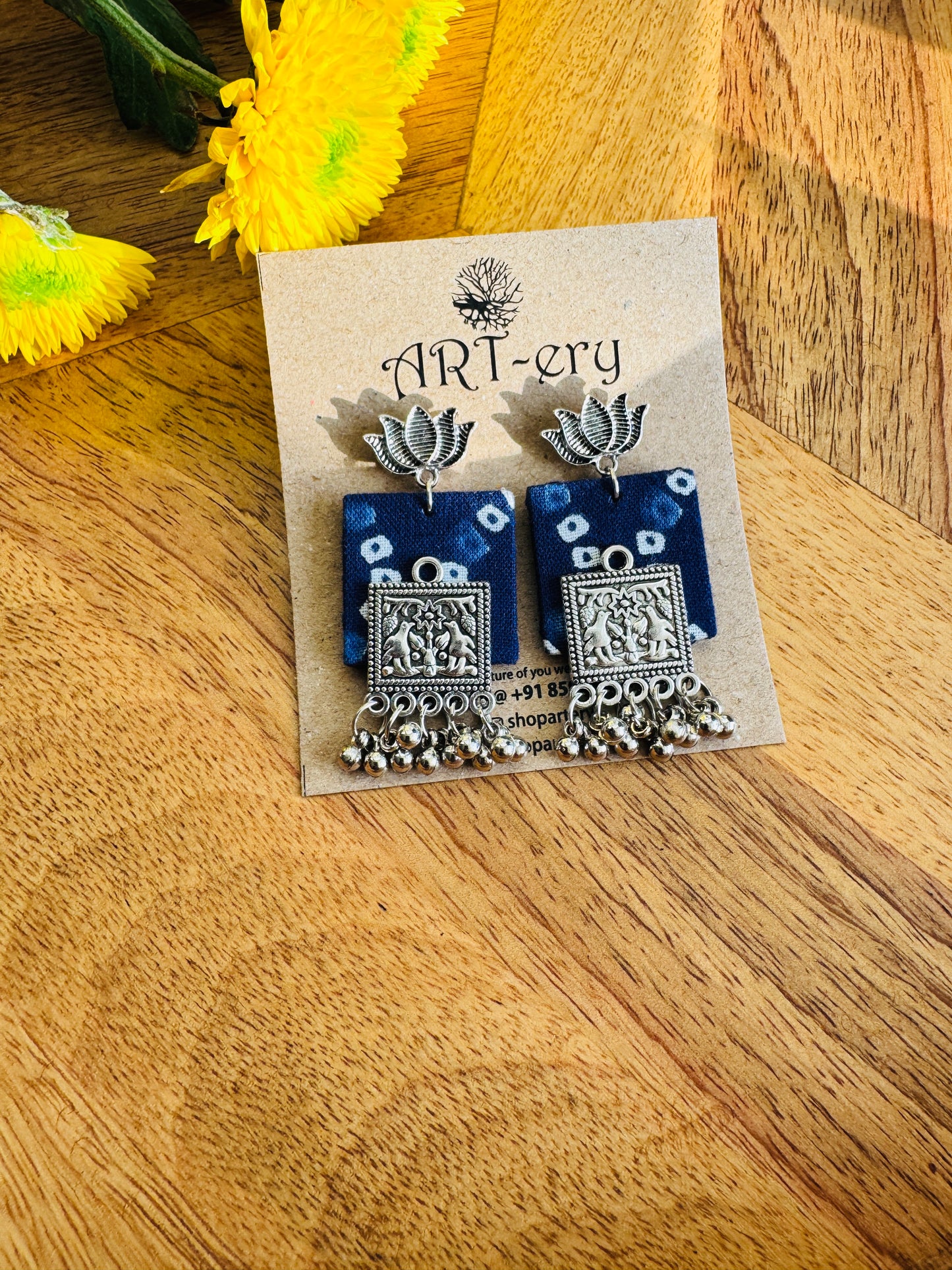 Fabric earrings - Indigo