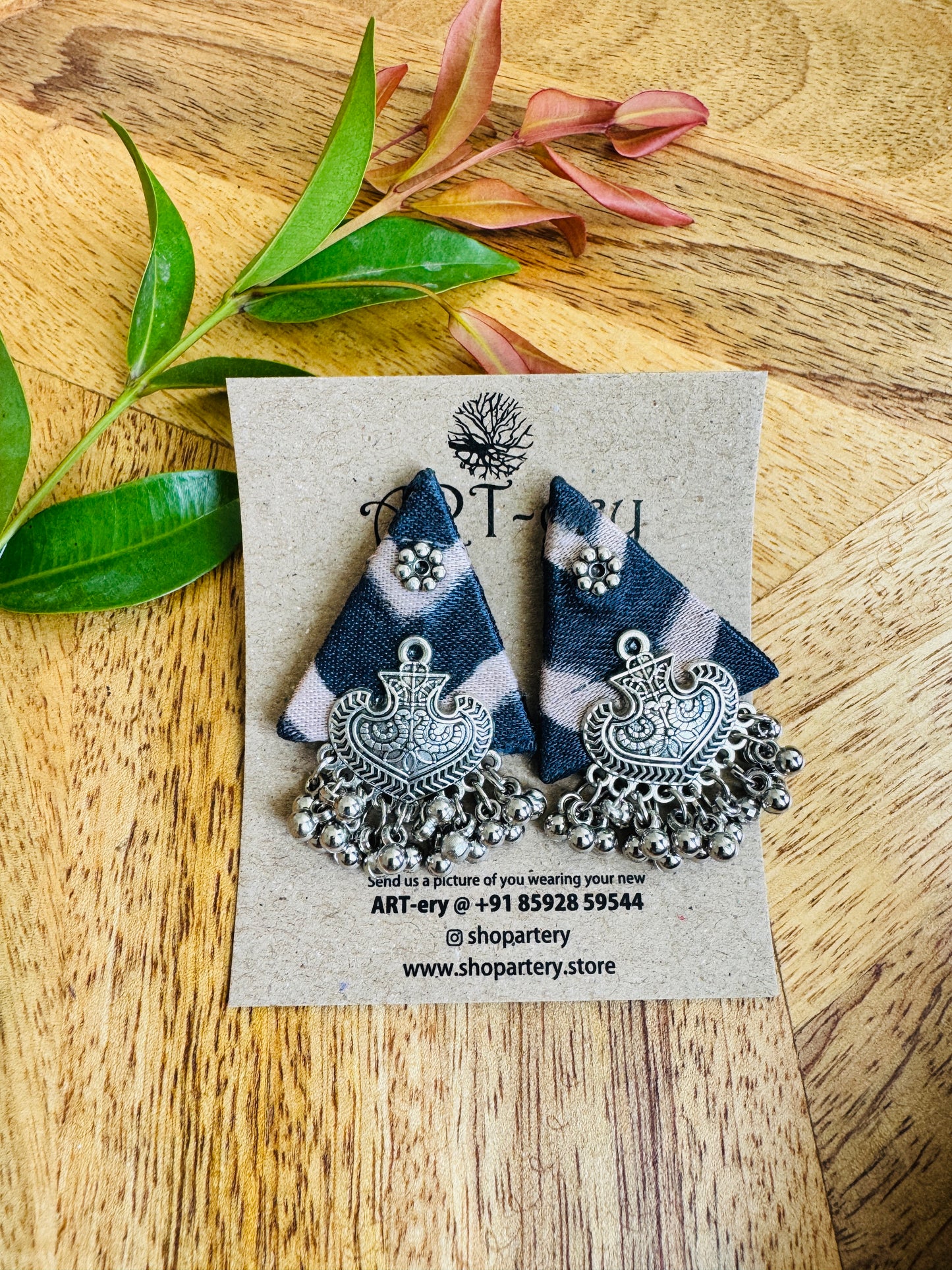 Lightweight Handmade Statement Jewellery - Indigo white stud