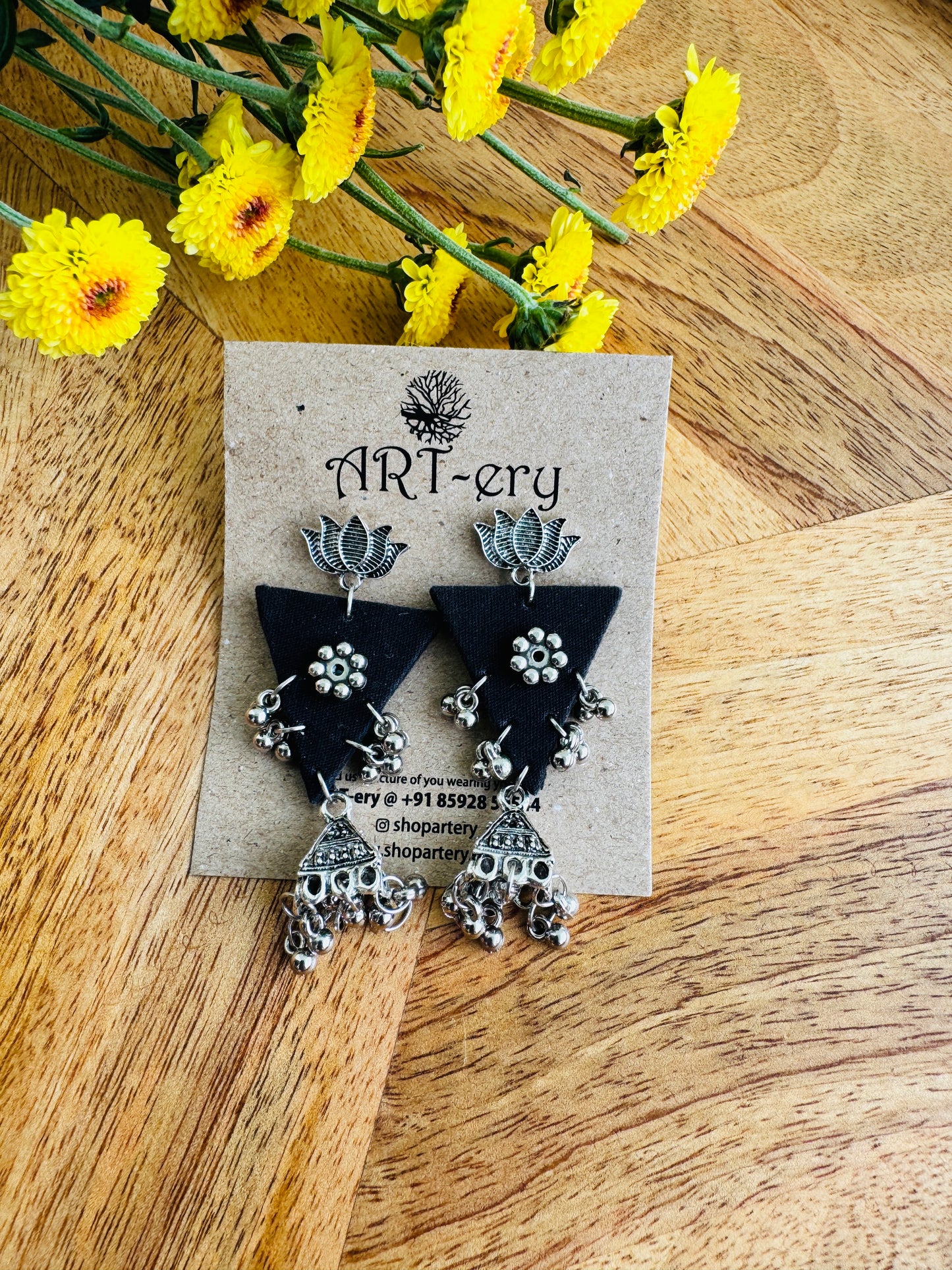 Handcrafted Fabric Statement Earrings | Boho Ethnic Earrings for Women - inverted triangle