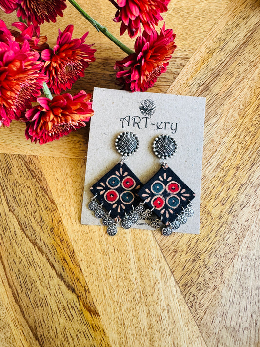 Fabric earrings - Black Printed earrings