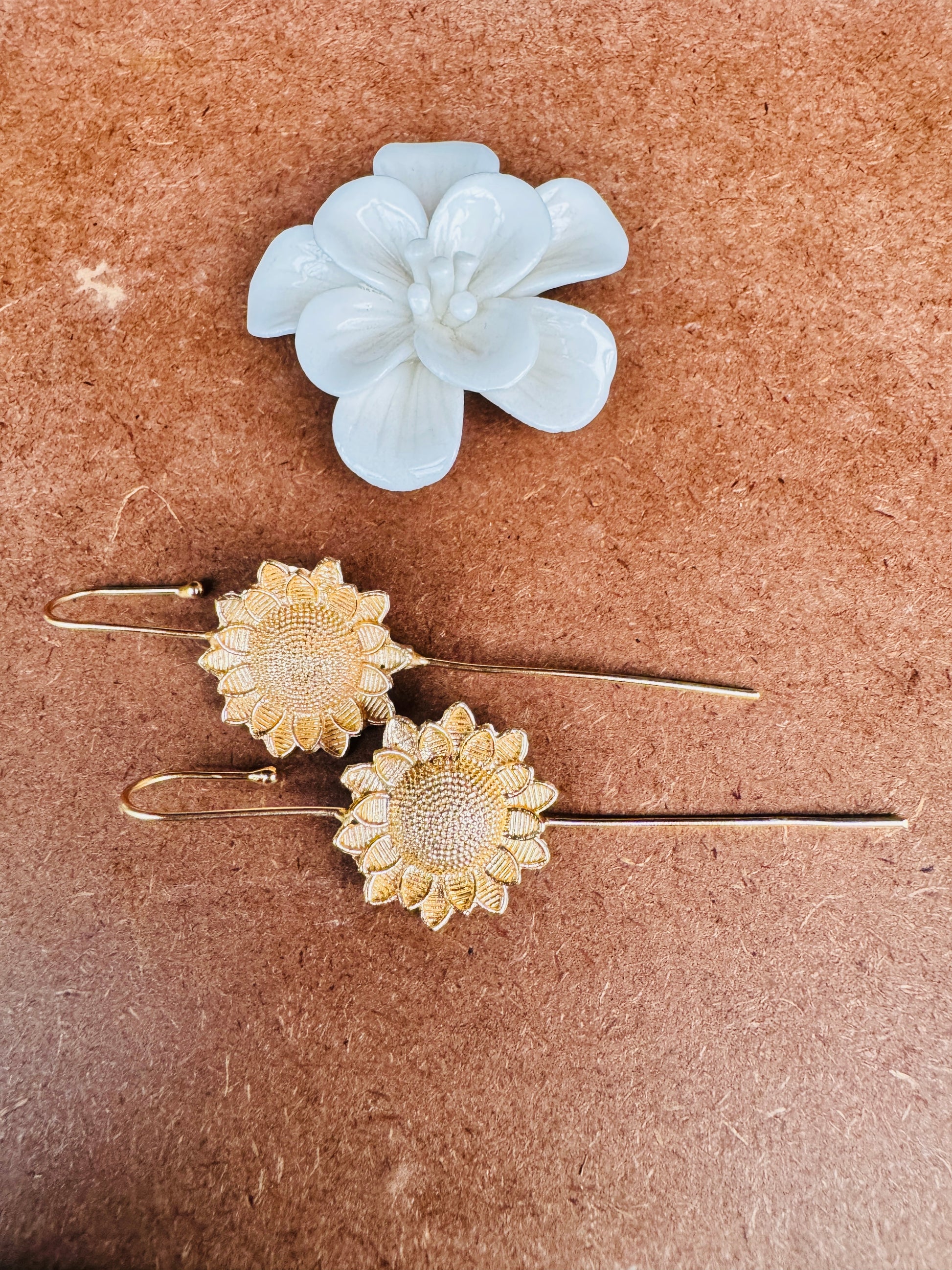 Large sunflower brass ear cuff pins