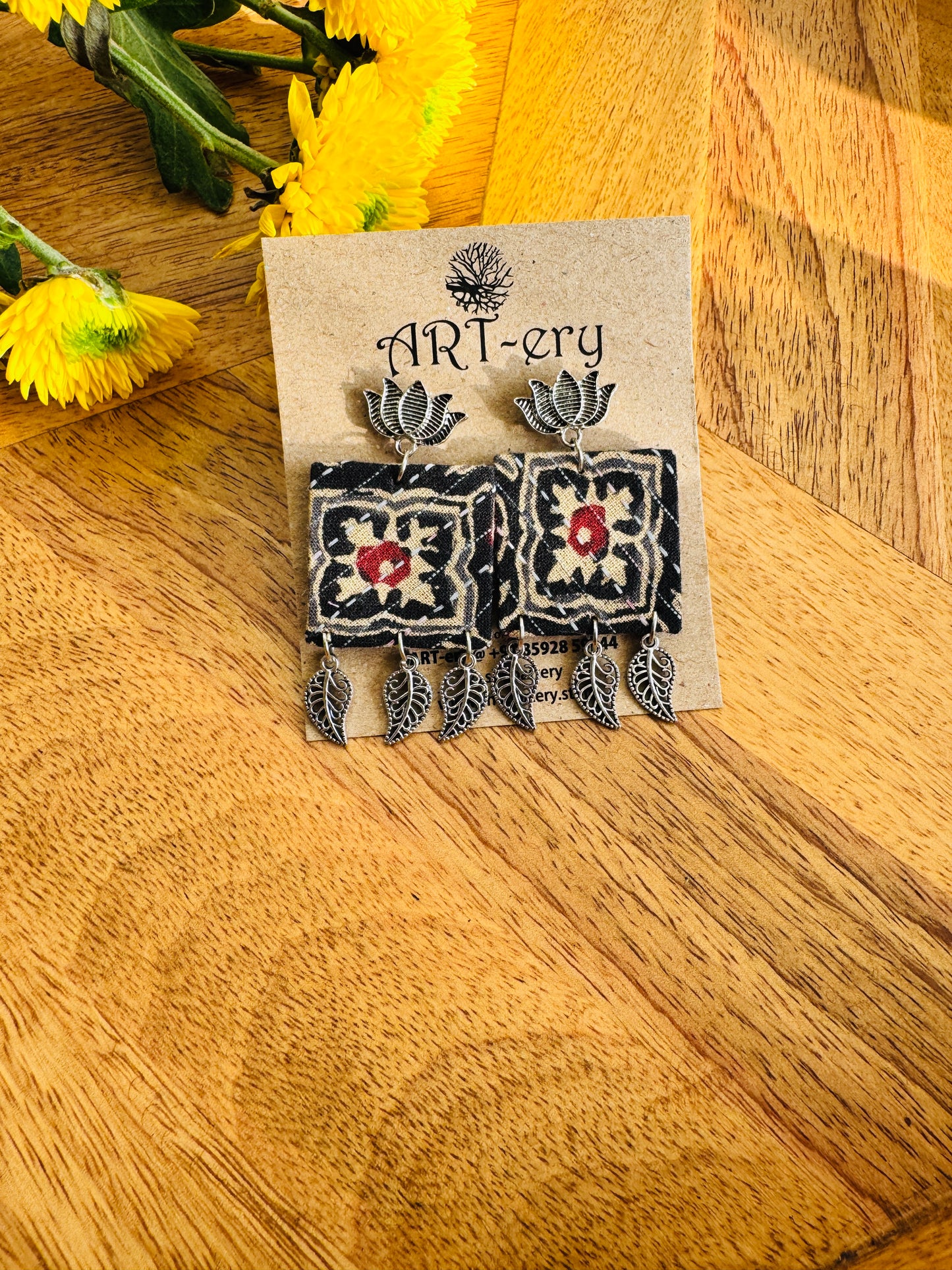 Fabric earrings - square ethnic printed