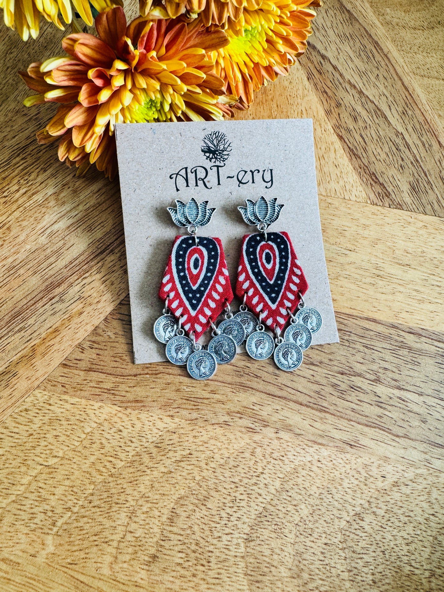 Lotus red fabric earrings