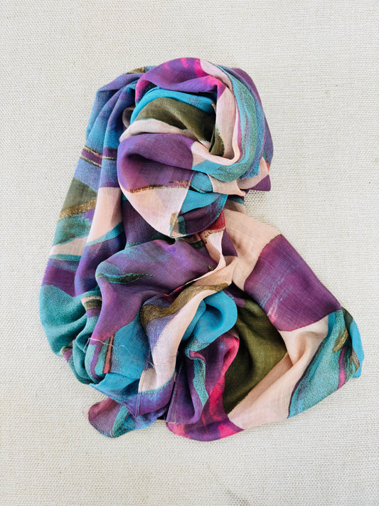 Lightweight Printed Poly-Cotton Scarf for Women Pastel scarf