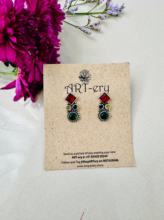 Classic oxidised silver earring  -  Multicolor