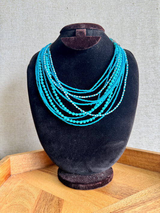 Braided  Statement Necklace - Multi layer teal