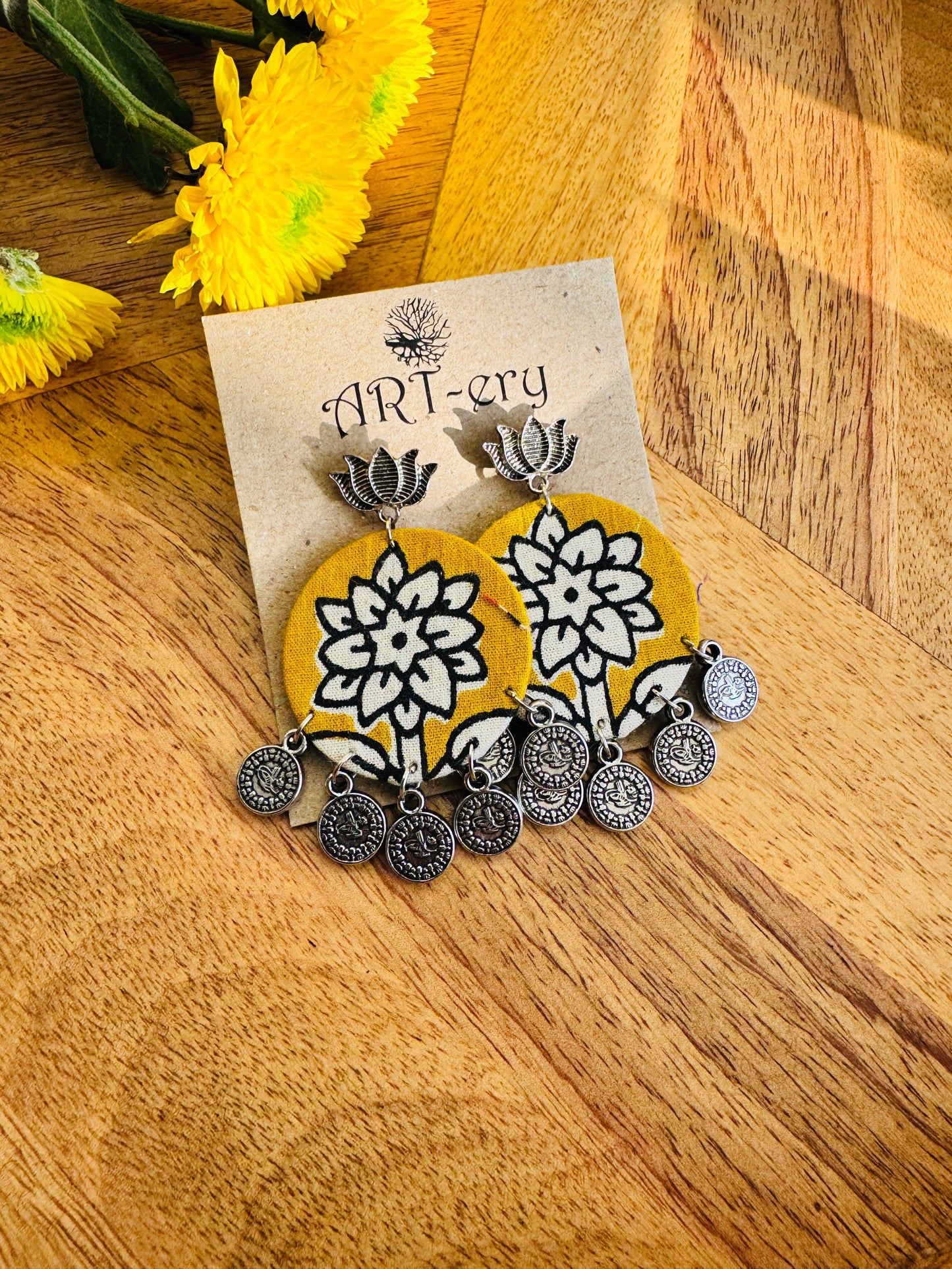 Mustard fabric earrings