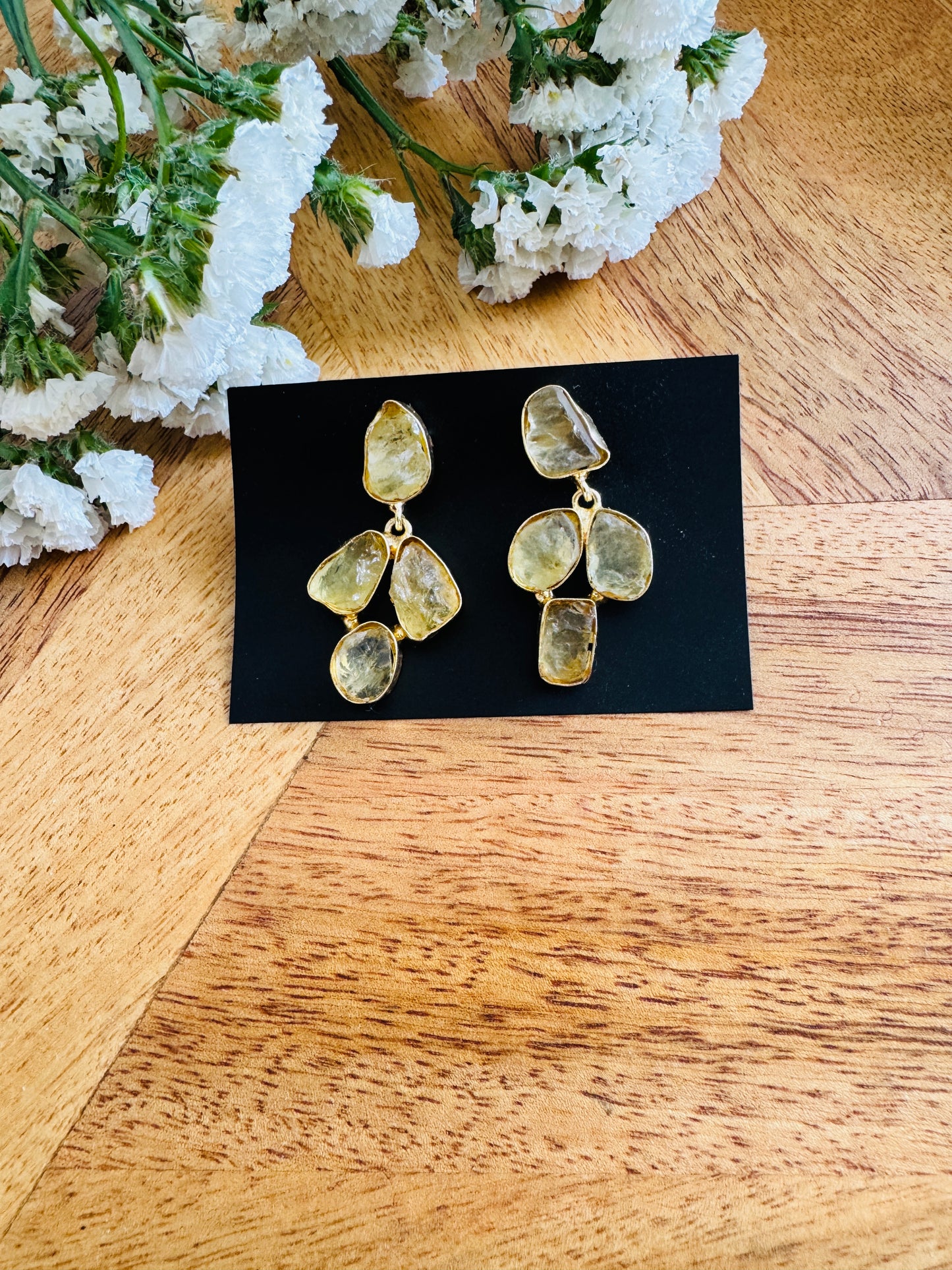 Handmade Brass Dangler Earrings with Natural Stone |