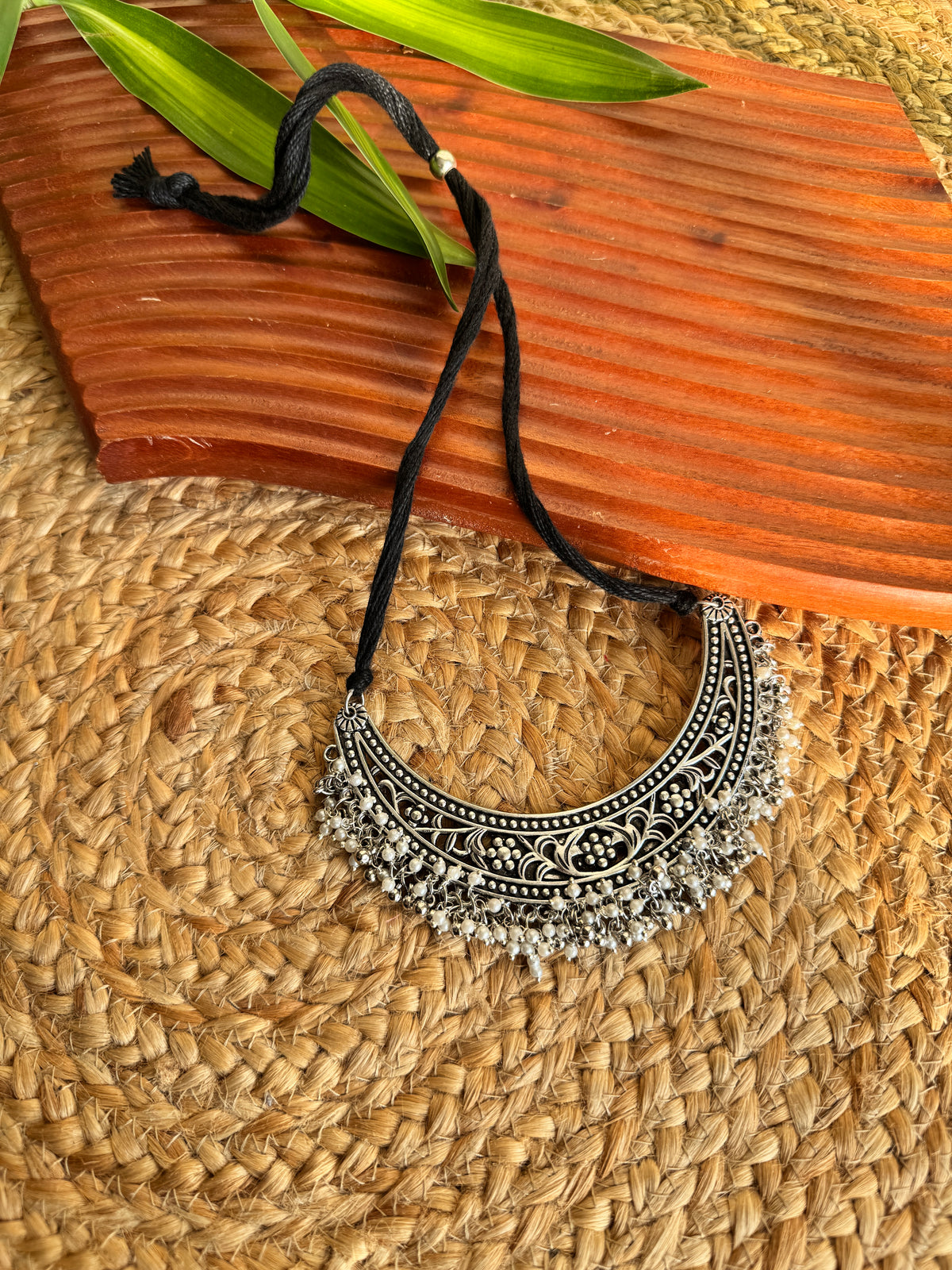 Oxidised silver Statement necklace with adjustable thread
