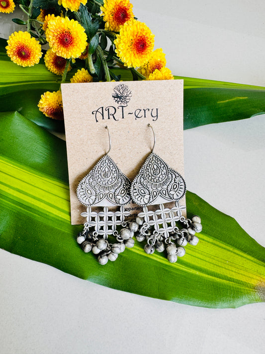 Oxidised silver statement hook type dangler