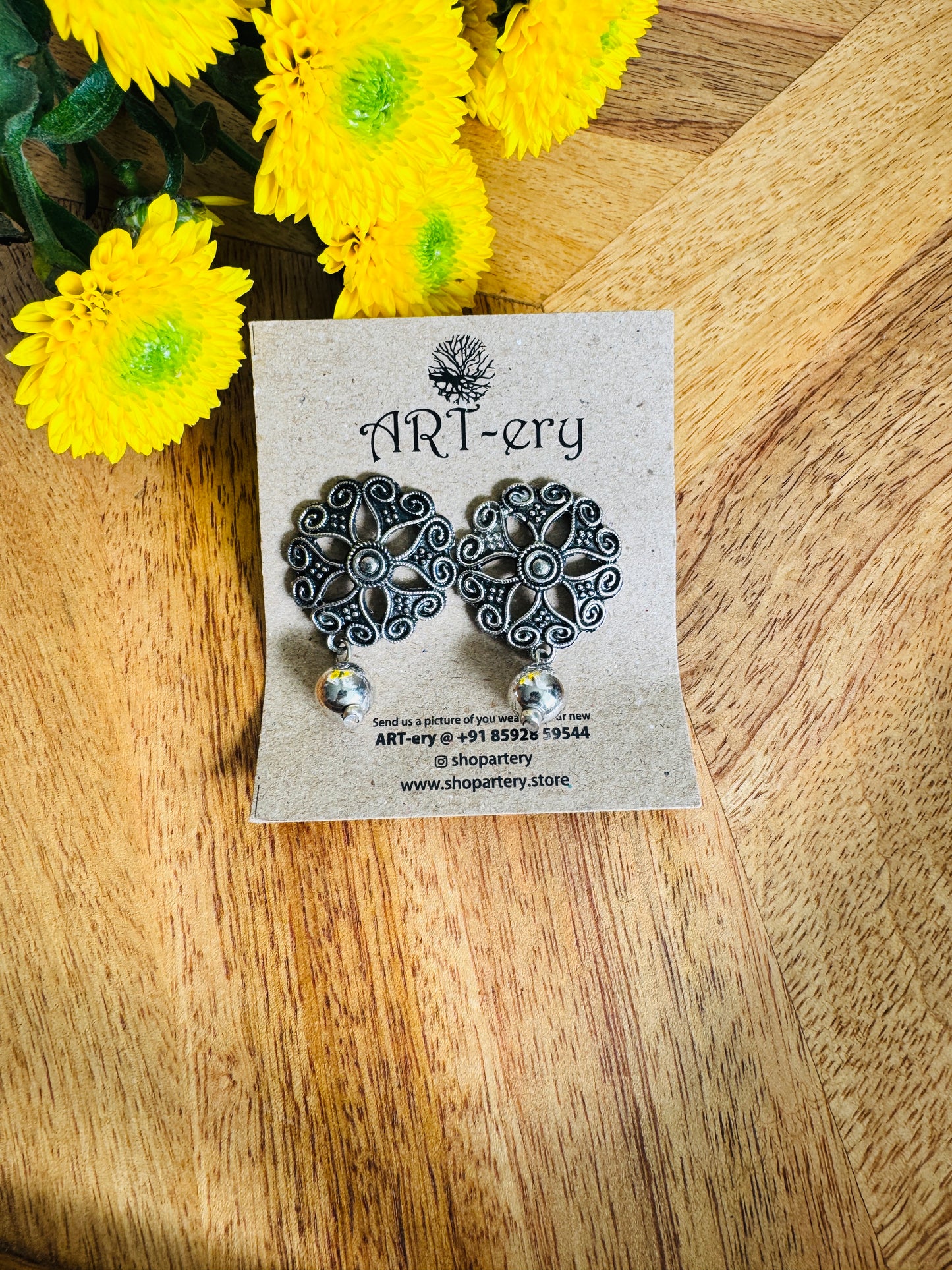 Stud oxidised silver earring