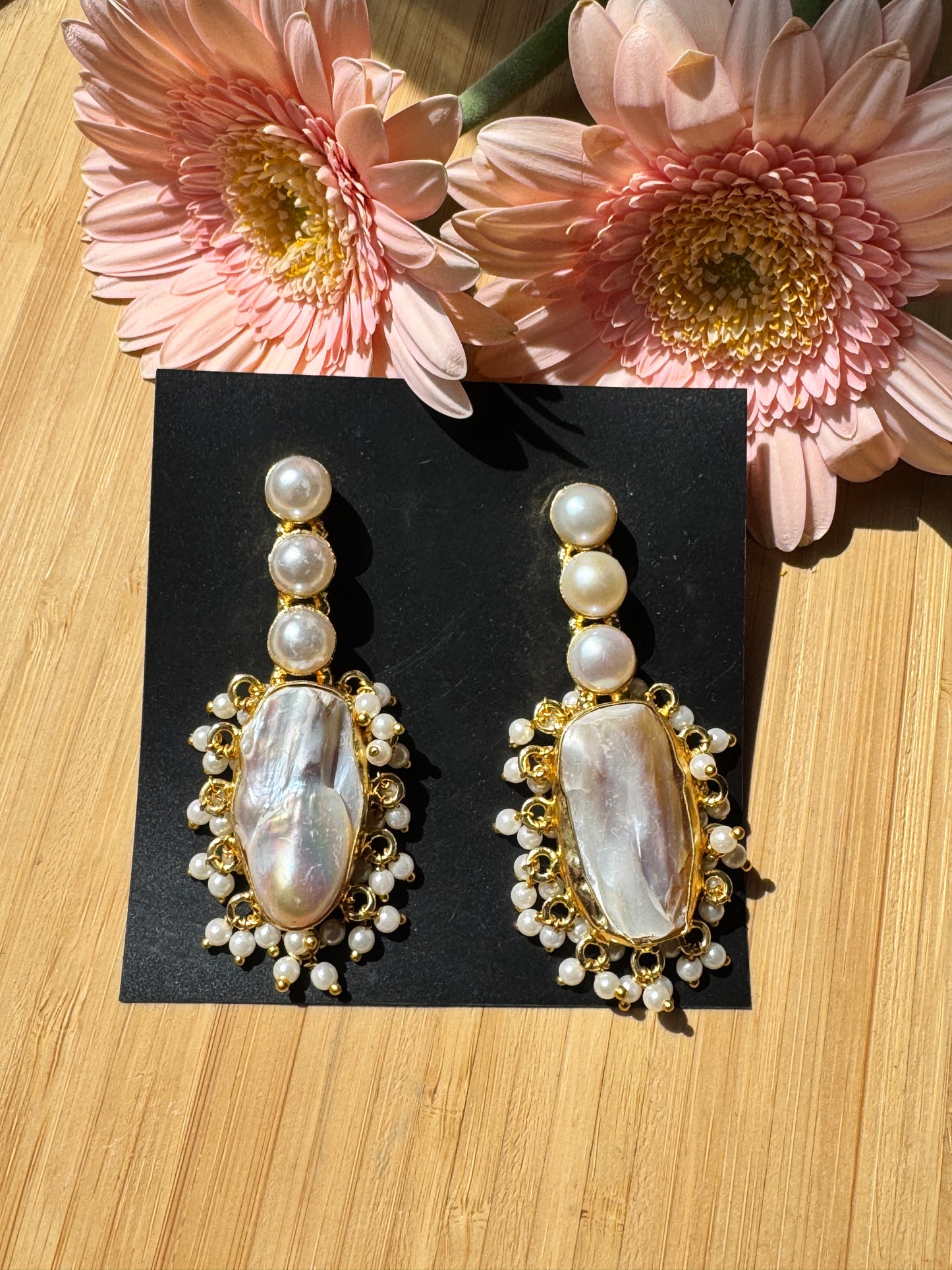 Handcrafted Bold Brass Earrings | Premium Indian Jewellery - Onam must have pearl earring