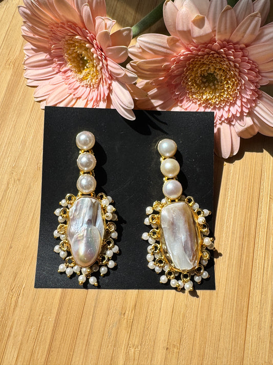 Handcrafted Bold Brass Earrings | Premium Indian Jewellery - Onam must have pearl earring