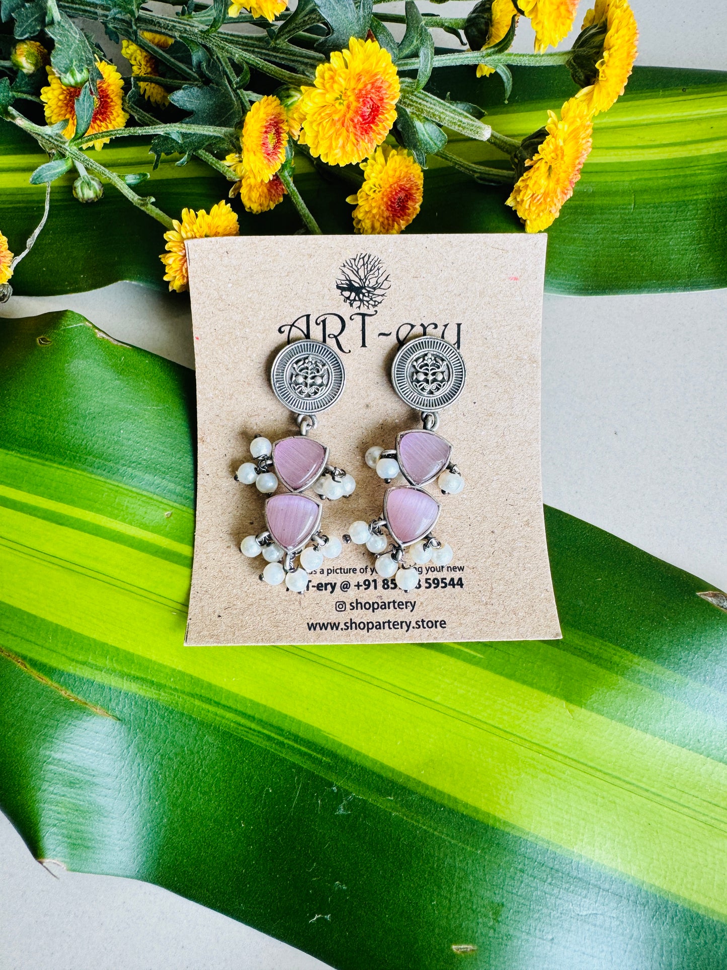 Dangler with cluster pearl - Pink