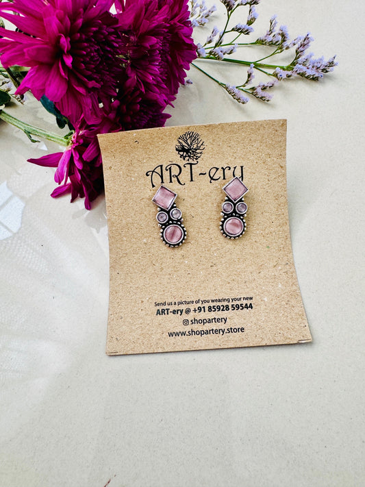 Classic oxidised silver earring  -  Pink