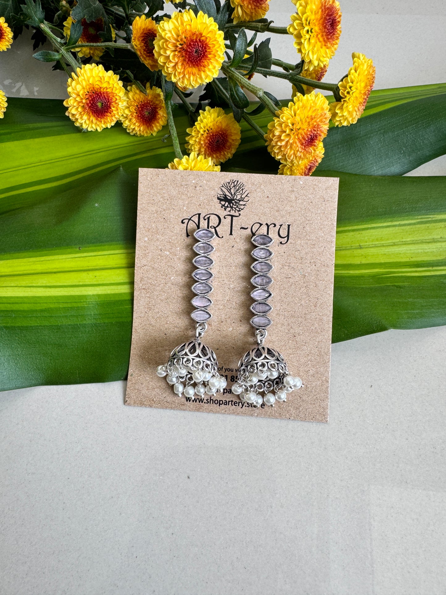 Stone earring with jhumka earrings - Pink