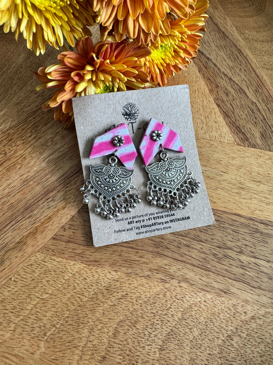 Pink and white fabric earrings