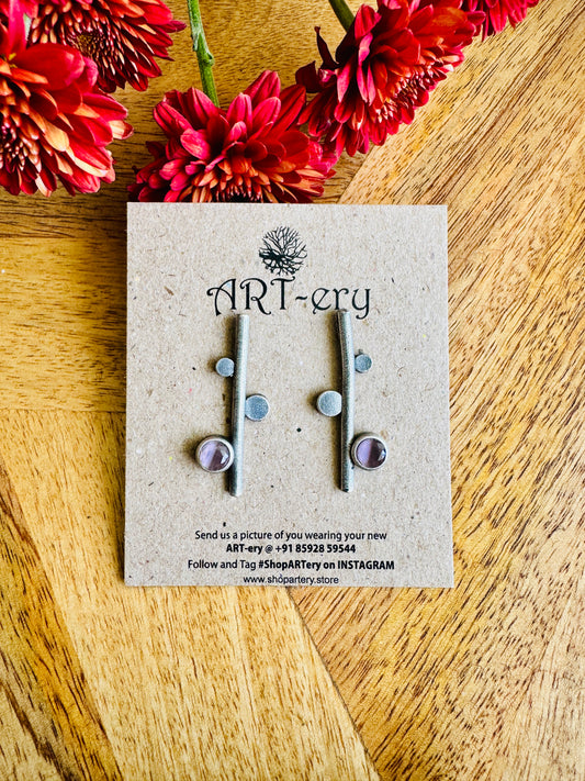 Oxidised silver earrings bars - Pink