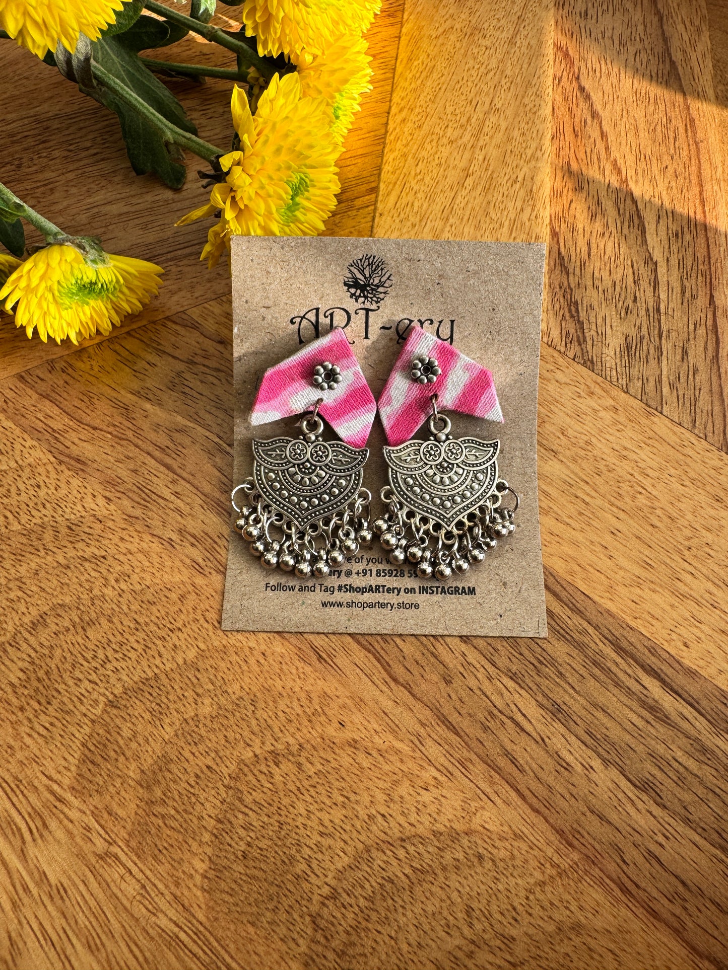 Fabric earrings - Pink stripe
