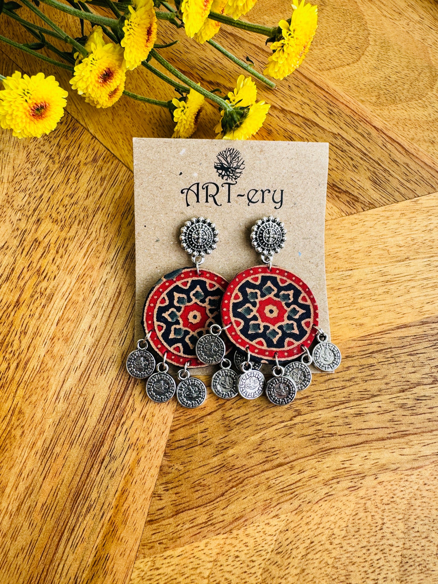 Handcrafted Fabric Statement Earrings | Boho Ethnic Earrings for Women - ethnic dark color