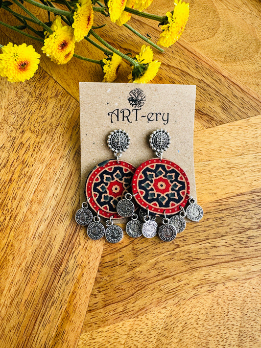 Handcrafted Fabric Statement Earrings | Boho Ethnic Earrings for Women - ethnic dark color