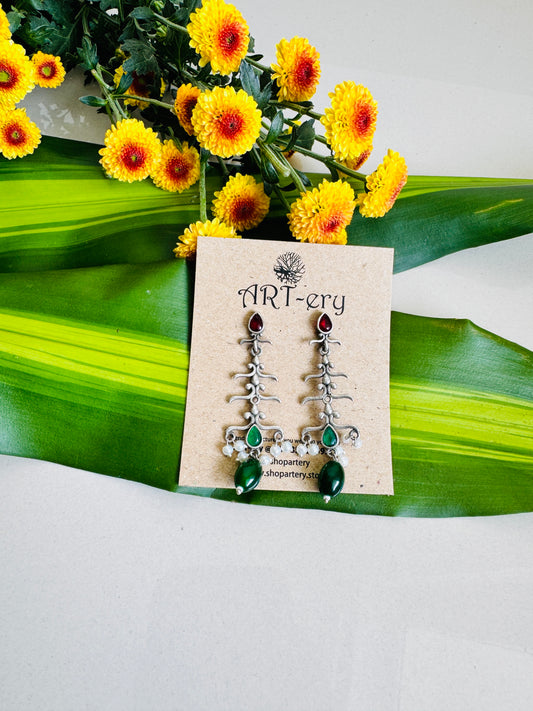 Oxidised silver red and green dangler