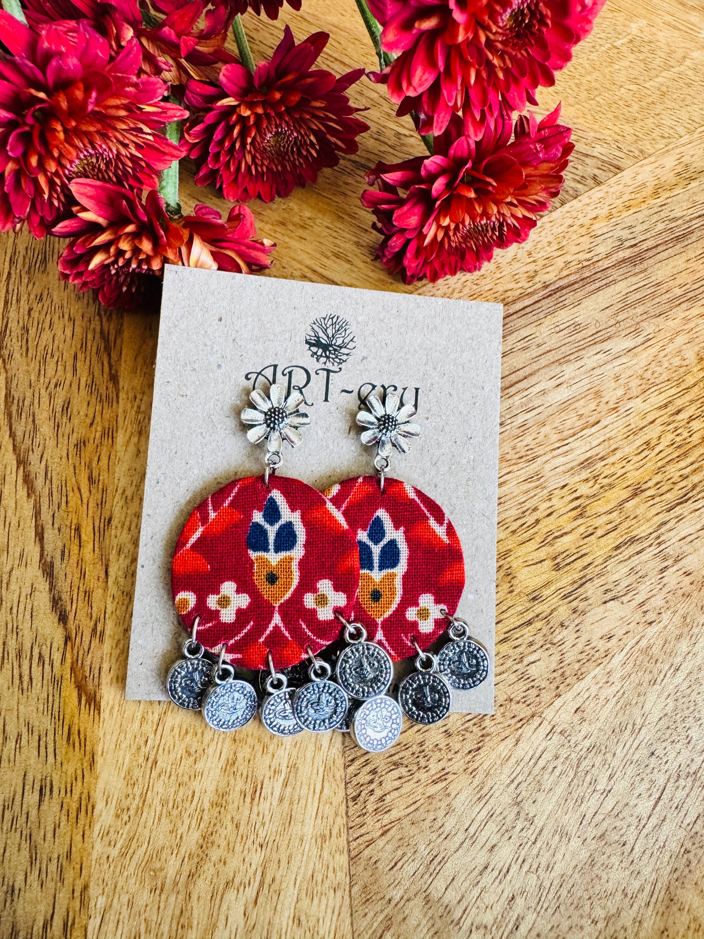 Fabric earrings -  Red earrings