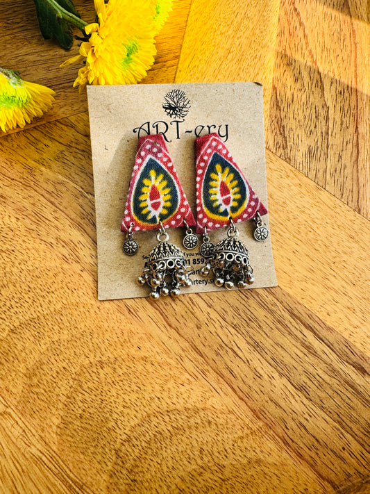 Fabric earrings - Red bandini earring