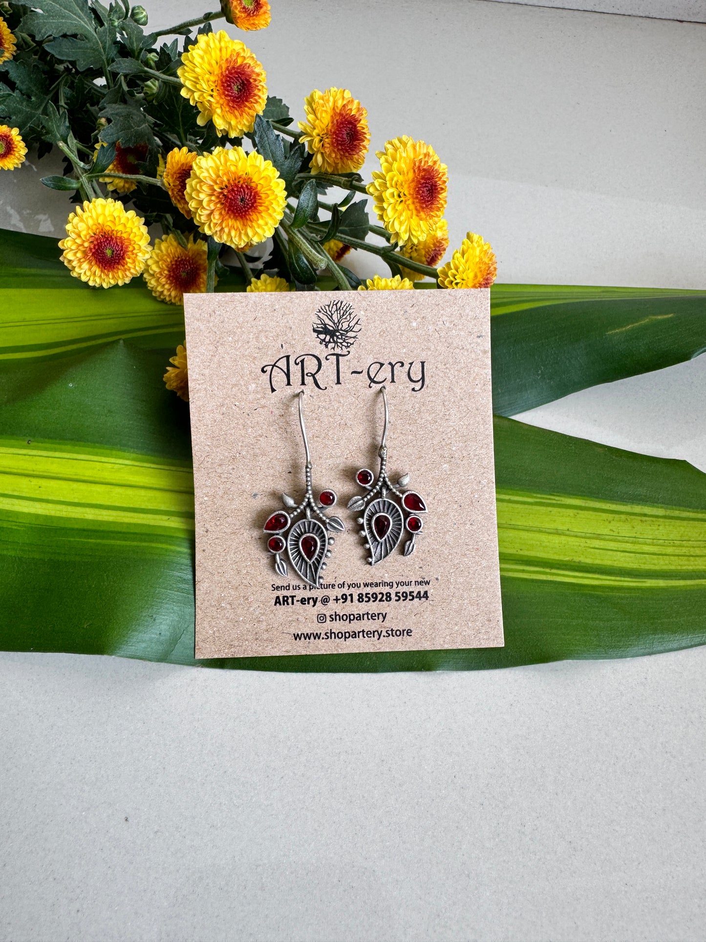 Simple stone drop earrings - Red dangler