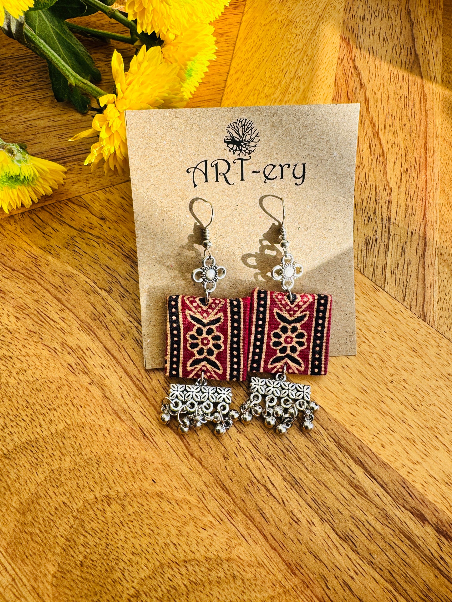 Fabric earrings - Red printed earrings
