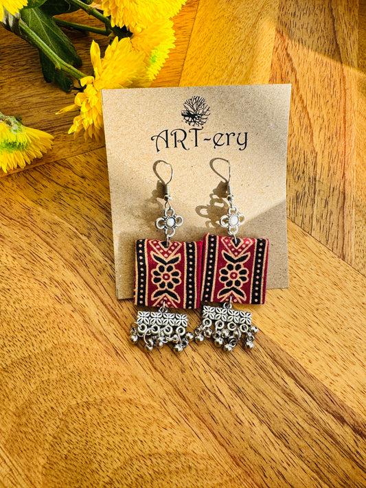 Fabric earrings - Red printed earrings