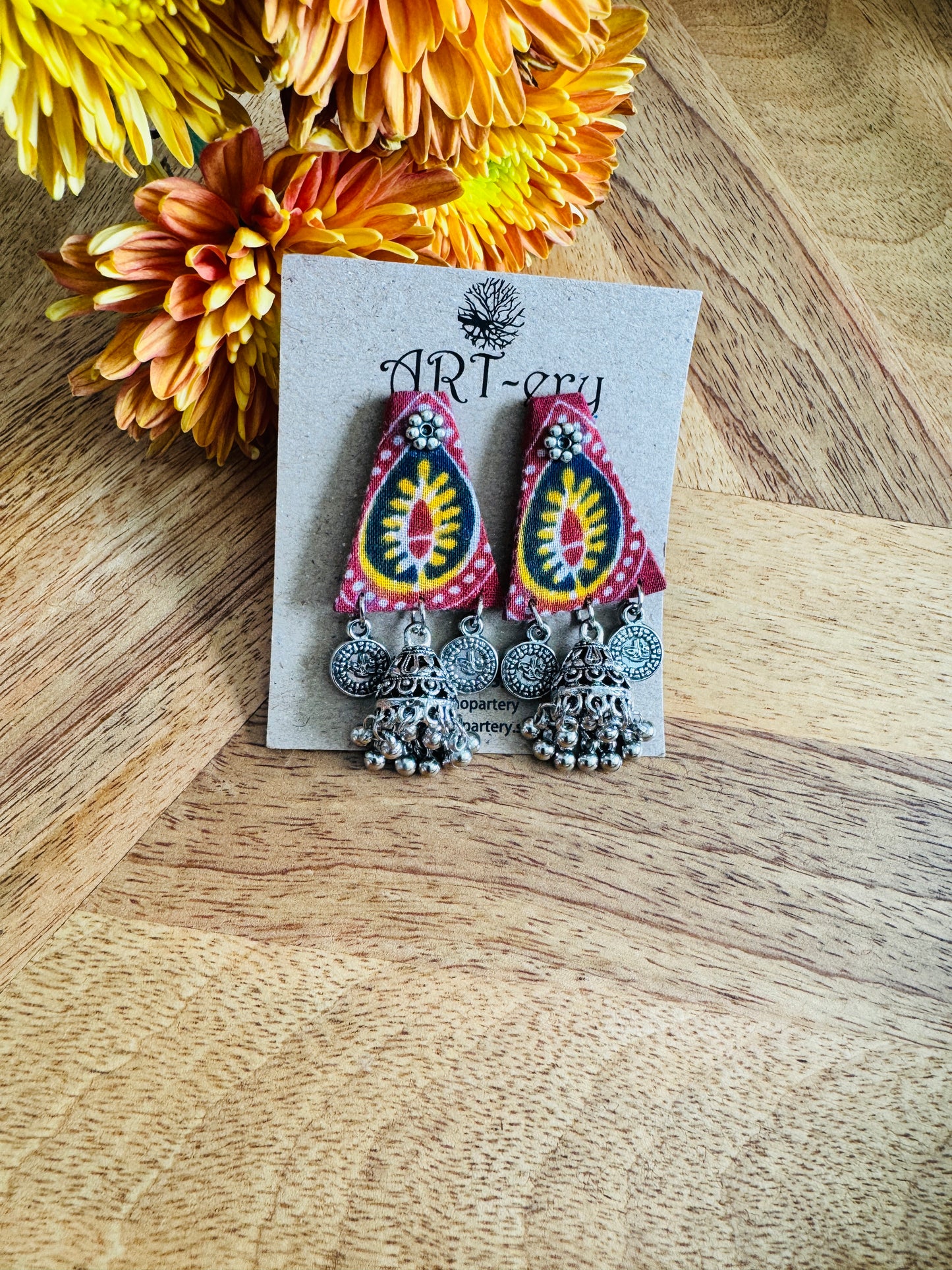 Red fabric earrings