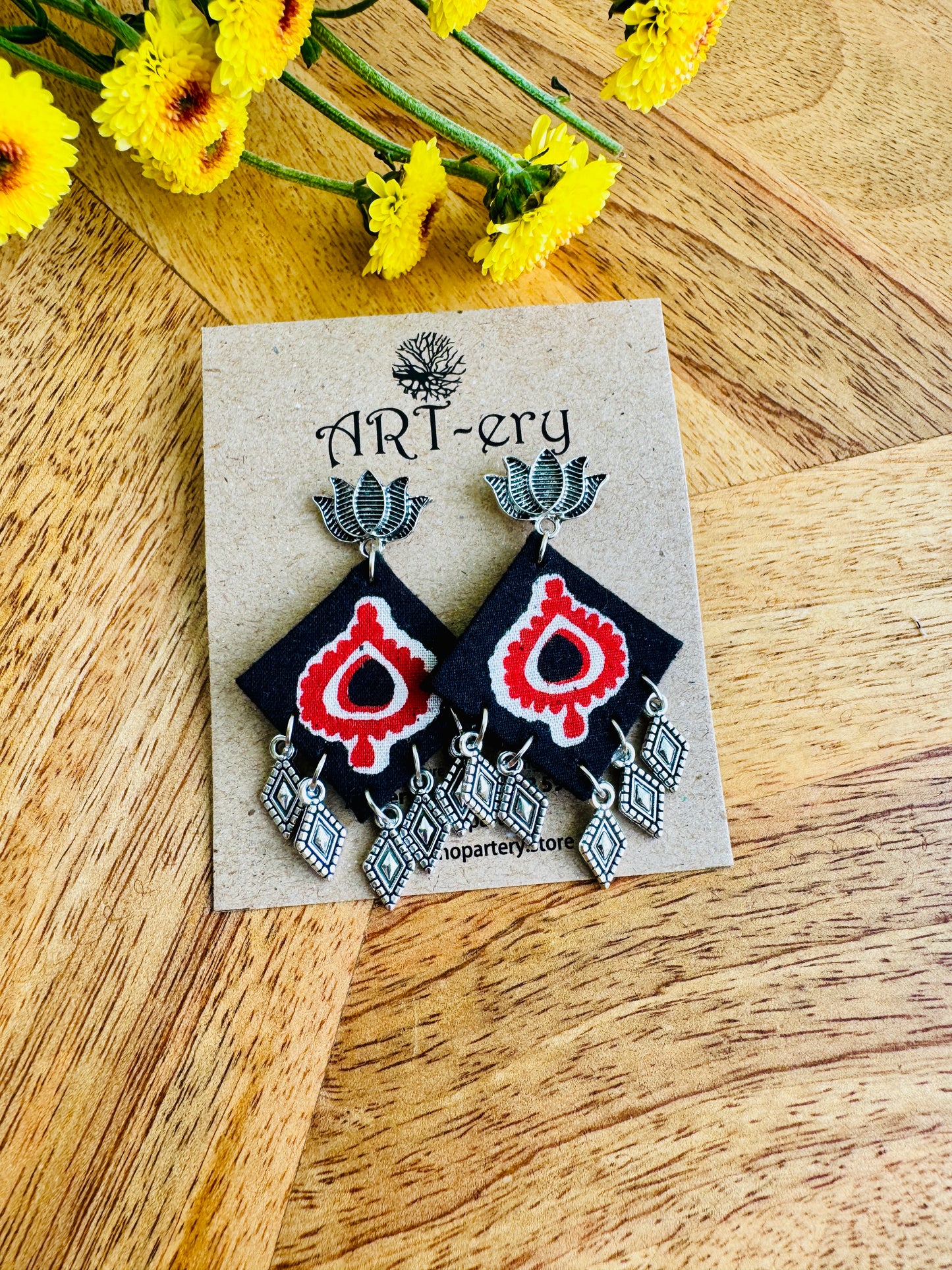 Handcrafted Fabric Statement Earrings | Boho Ethnic Earrings for Women - Lotus earring