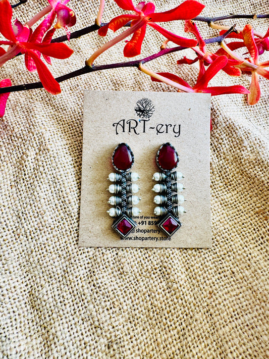 Red Pearl and Stone Statement Earrings