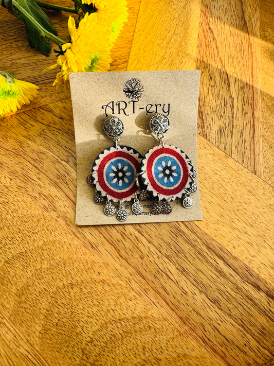 Fabric earrings -  Round printed earrings