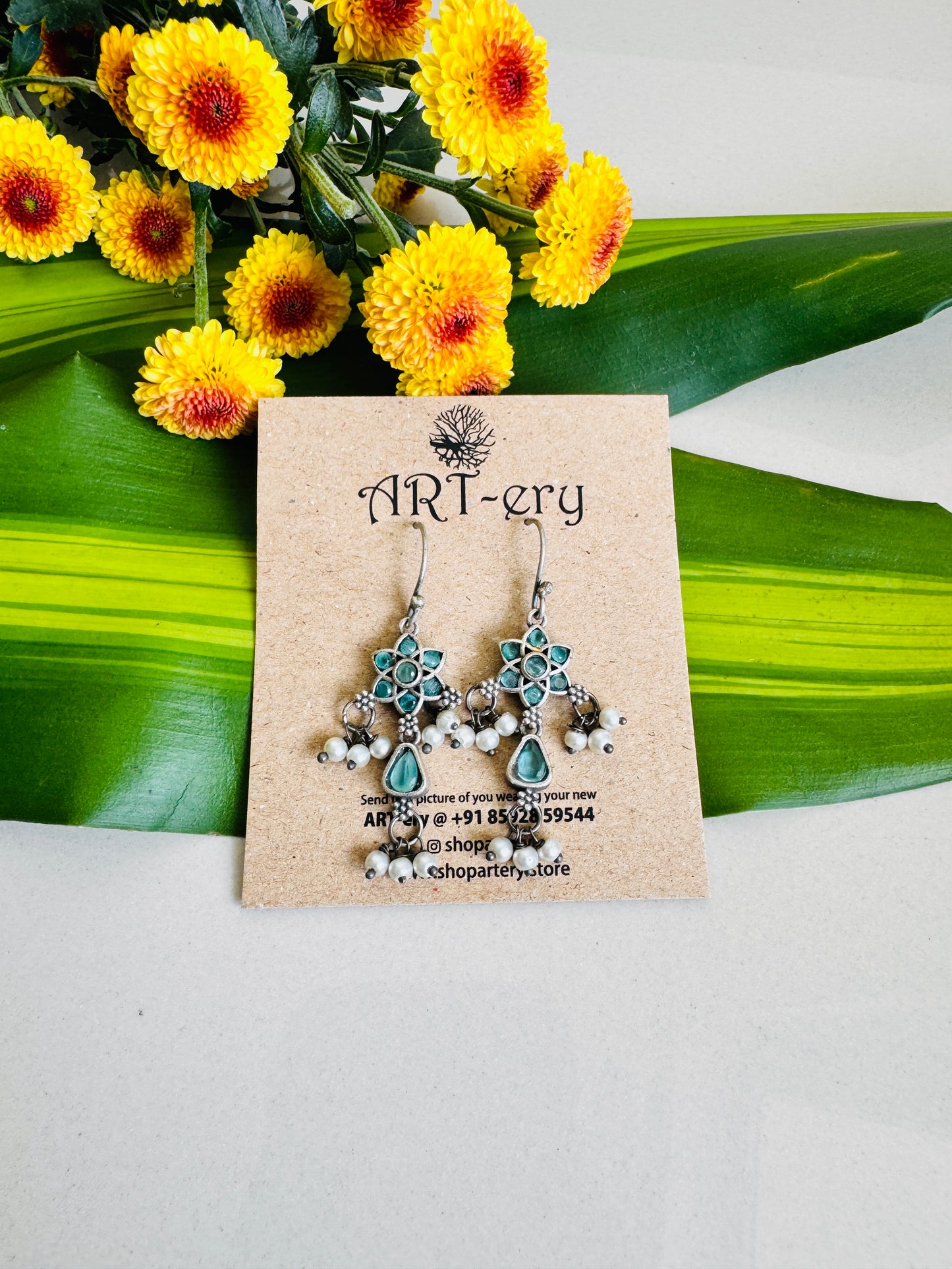 Sea green lightweight with pearl drops