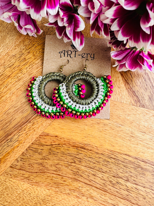 Colorful Beaded Thread Dangler Earrings – Handmade by Far East Artisans | ART-ery Jewellery