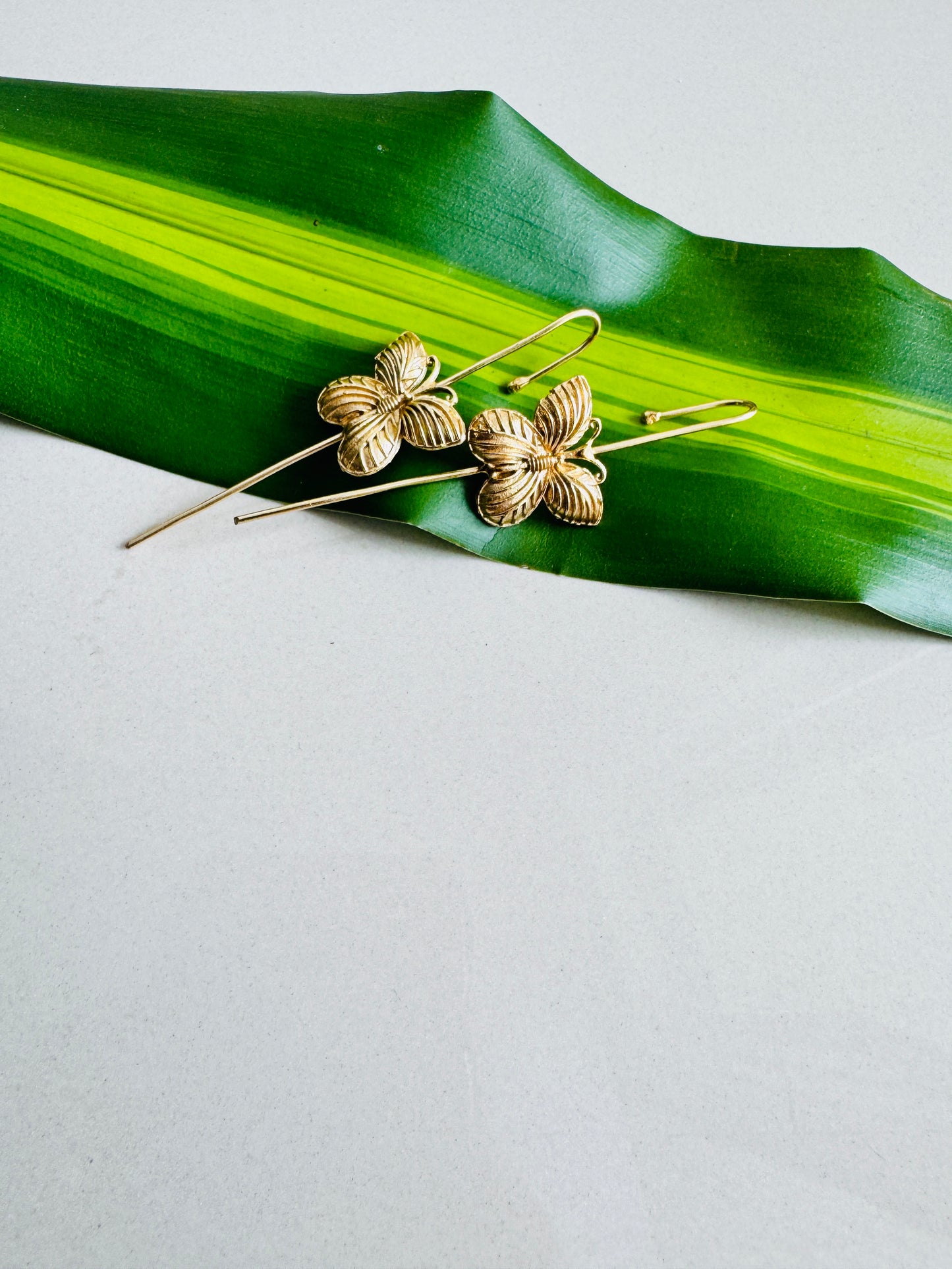 Lightweight Brass Pin Earrings | Gold Tone Onam Collection - butterfly