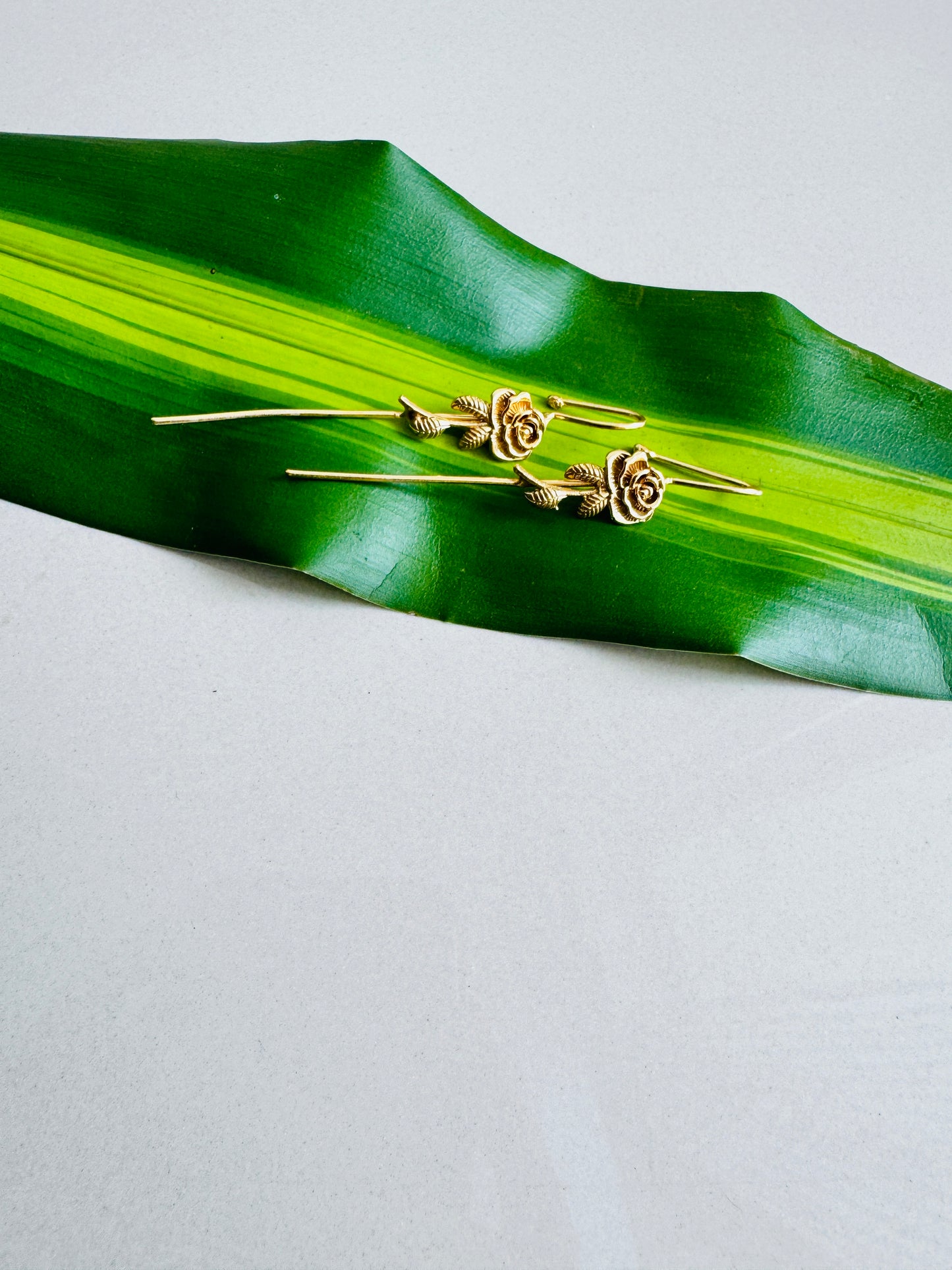 Lightweight Brass Pin Earrings | Gold Tone Onam Collection - single rose