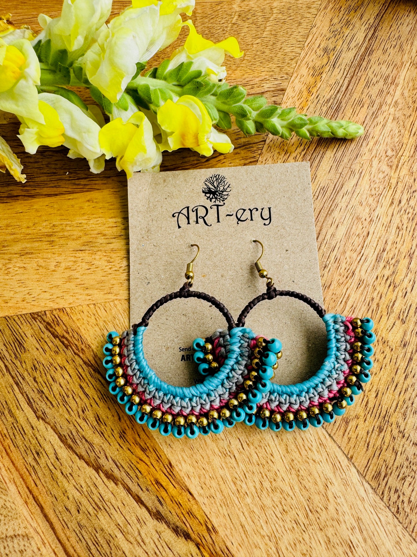 Colorful Beaded Thread Dangler Earrings – Handmade by Far East Artisans | ART-ery Jewellery Blue color (Copy)