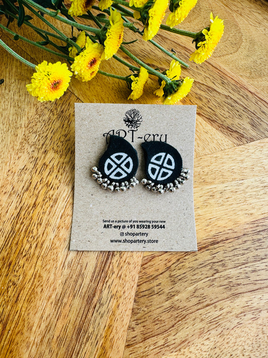 Handcrafted Fabric Statement Earrings | Boho Ethnic Earrings for Women Black paisley stud