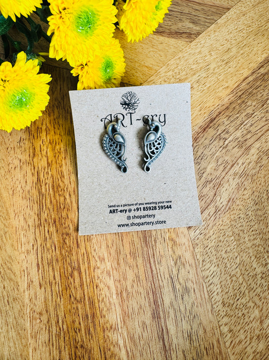 Small peacock oxidised pearl earrings