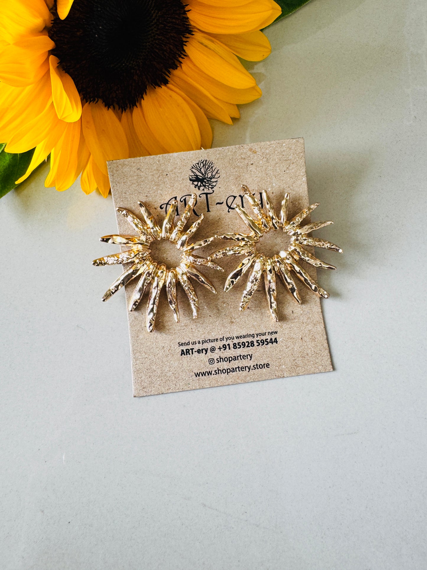 Anti tarnish statement gold earrings - Spark