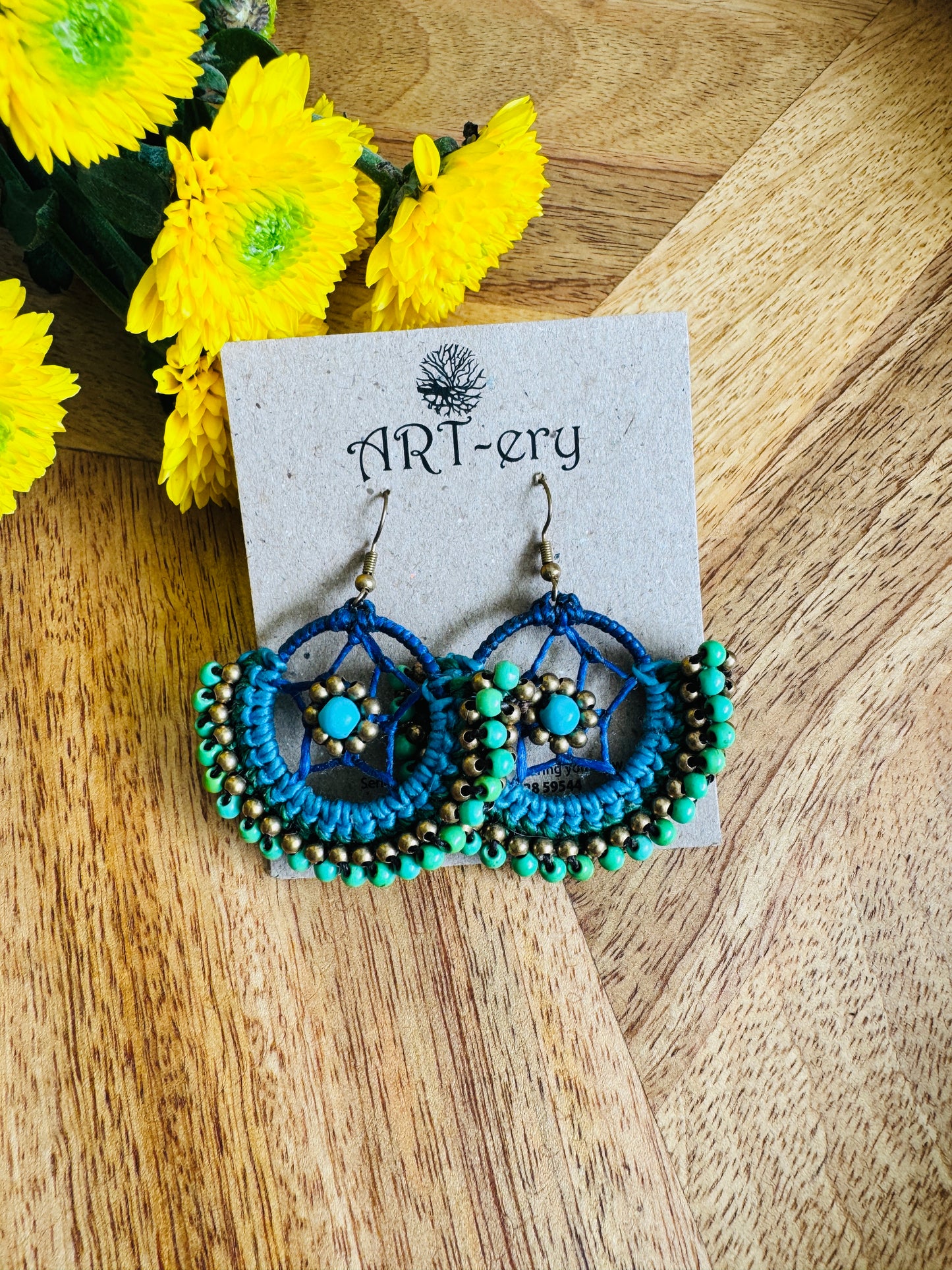 Crochet Thread & Bead Earrings - Sky blue earrings