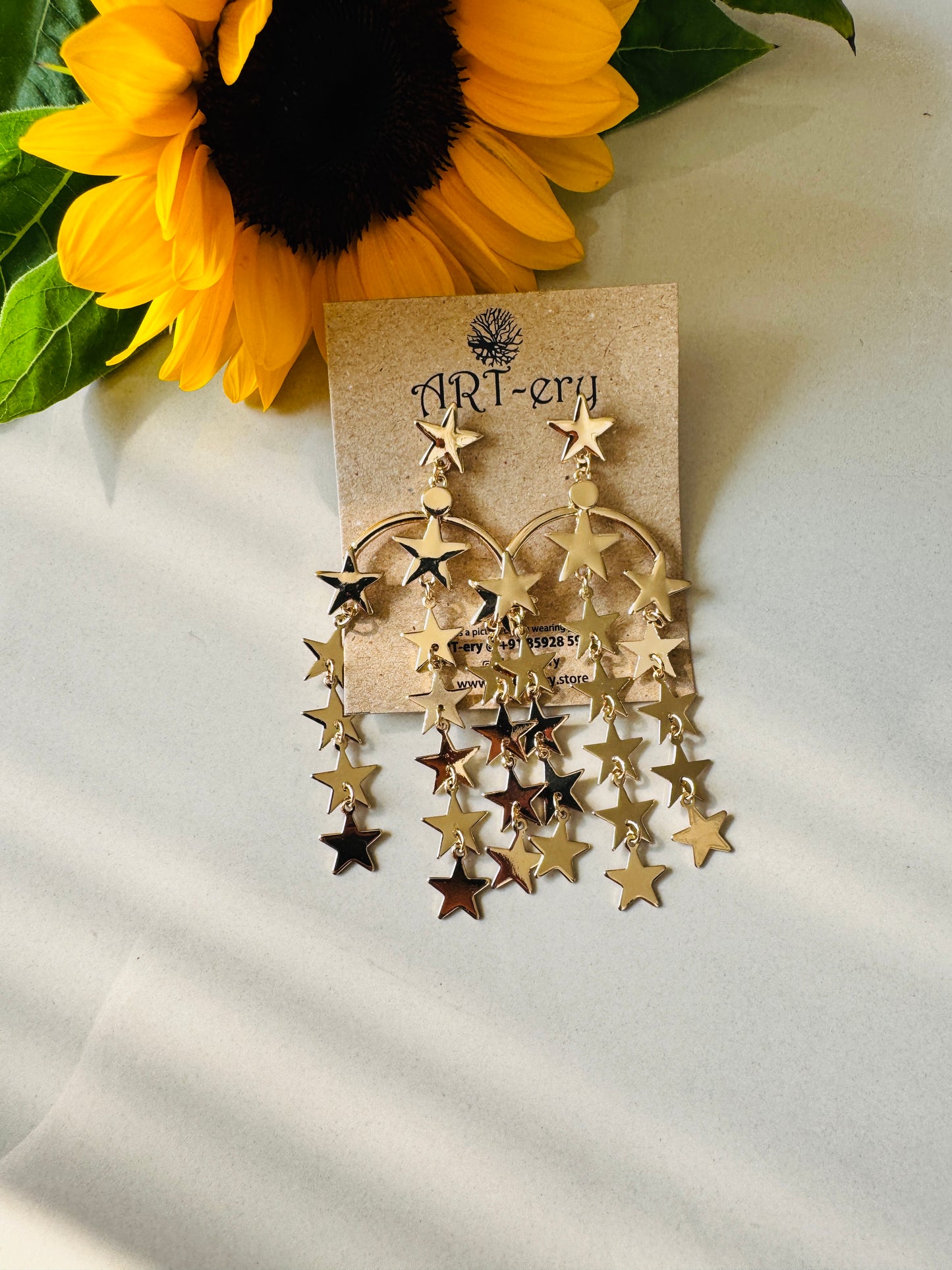 Anti tarnish statement gold earrings - stars in the sky