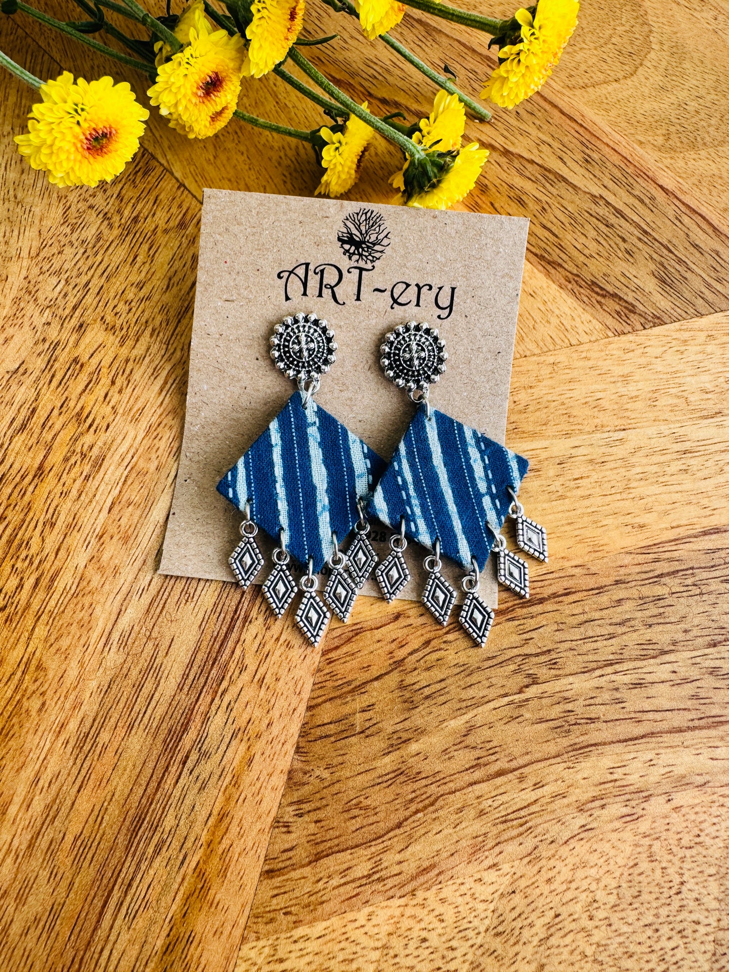 Handcrafted Fabric Statement Earrings | Boho Ethnic Earrings for Women - Stripe earring