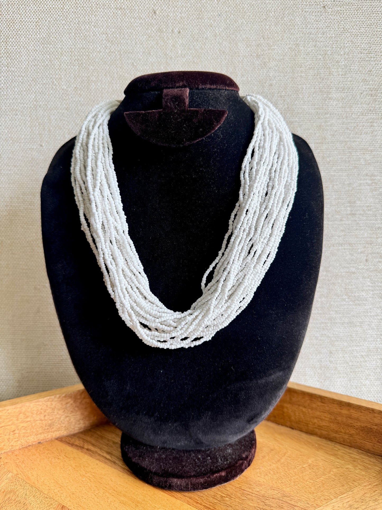 Sugar bead cluster multi layer necklace - white