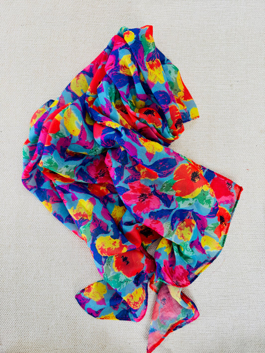 Lightweight Printed Poly-Cotton Scarf for Women - Colorful scarf