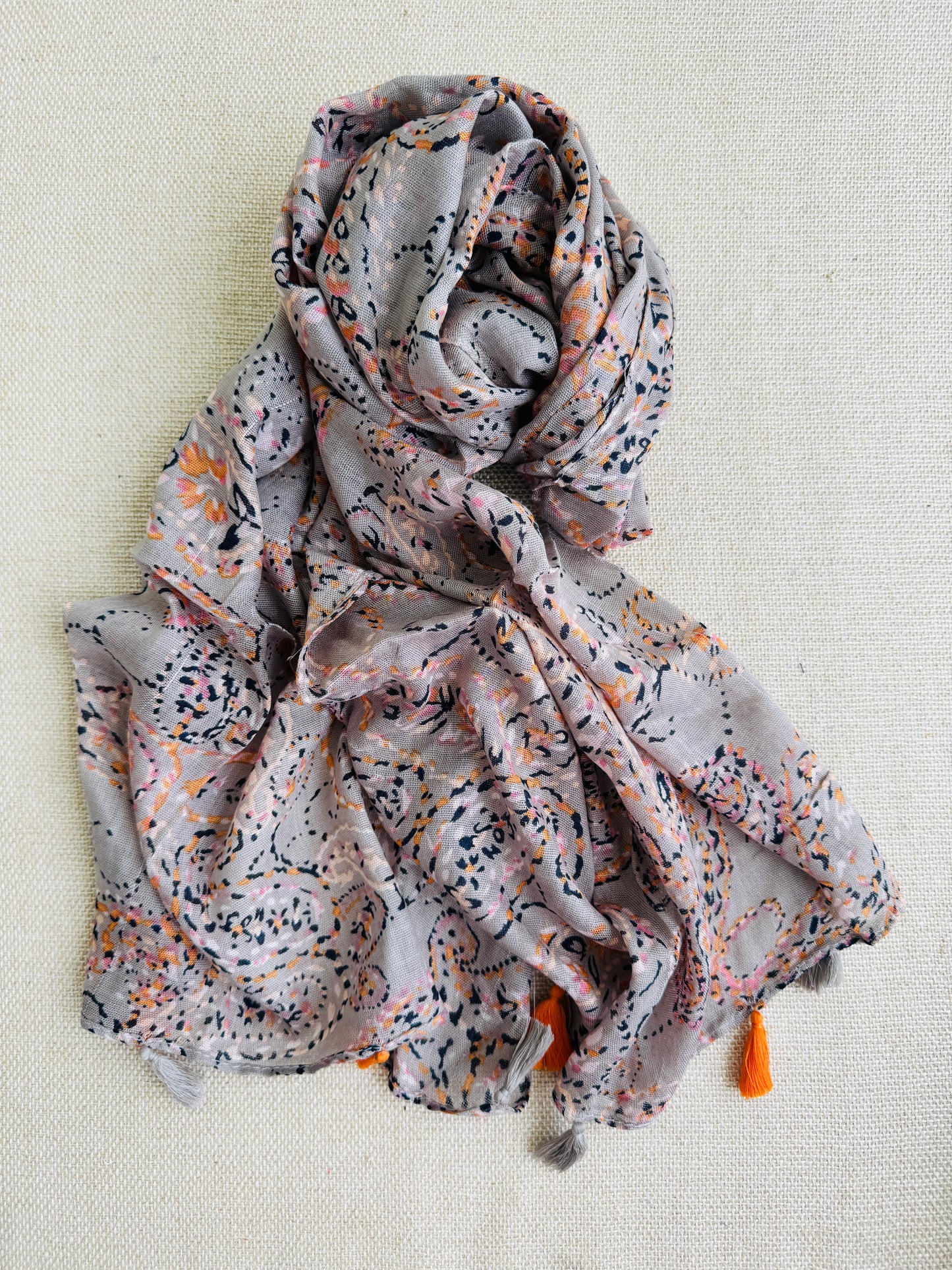 Bright poly cotton scarf - Lightweight long stole - Pastel grey