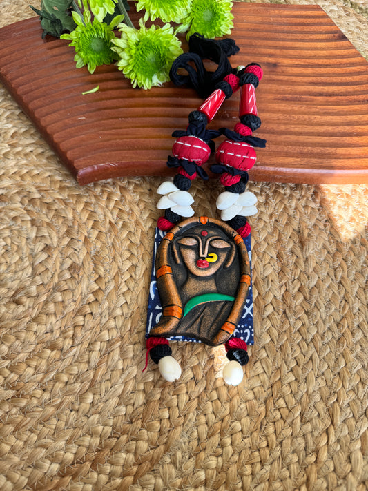 Terracotta and fabric necklace statement necklace